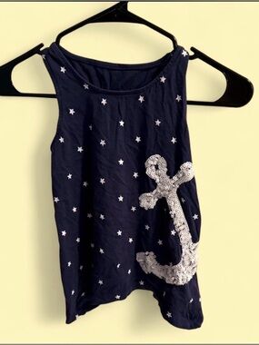 Savannah Navy Tank Top with White Stars & Silver Sequin Anchor